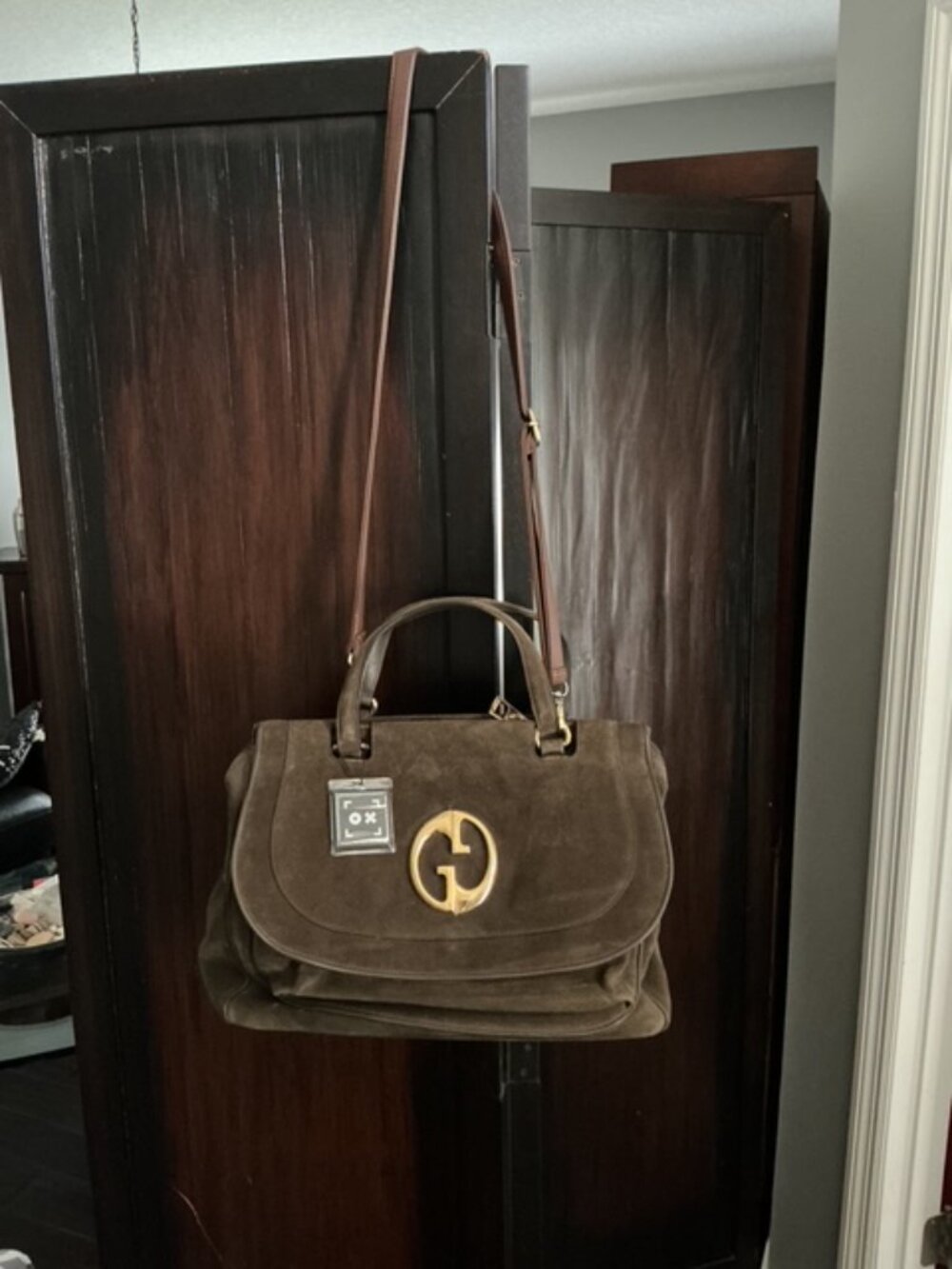 Gucci 1973 Large Brown Suede Top Handle Travel Tote Gold GG "Blondie" - Picture 13 of 15